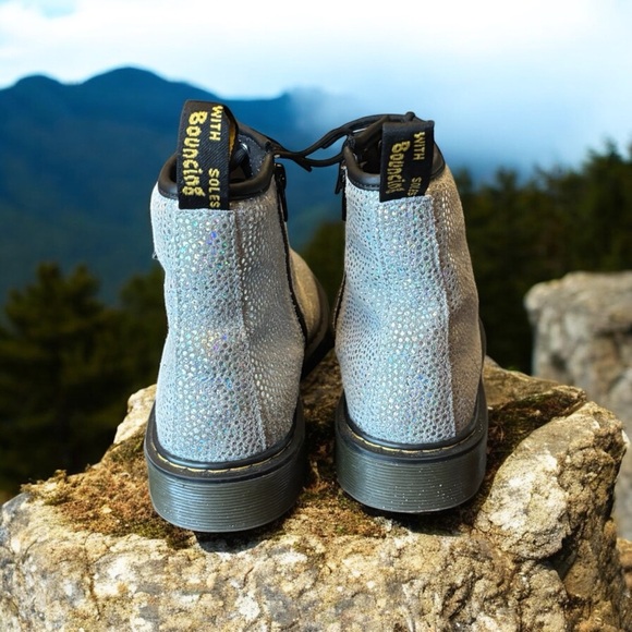 Dr. Martens Junior Pascal 1460 Iridescent Gray Suede LeatherCombat Boots - Picture 7 of 9